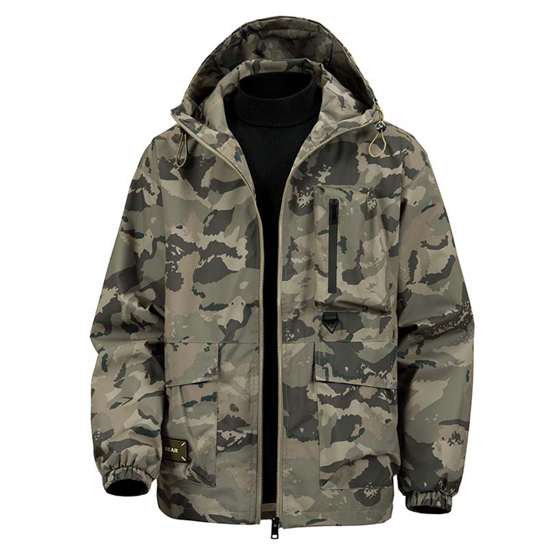 50 % Rabatt | Herren-Kapuzenjacke mit Camouflage-Muster und mehreren Taschen