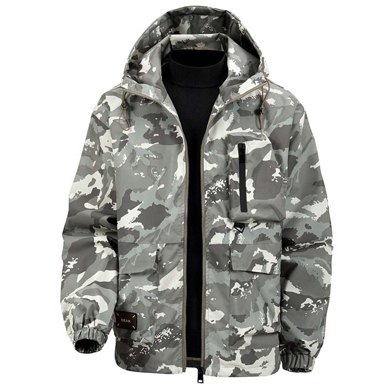 50 % Rabatt | Herren-Kapuzenjacke mit Camouflage-Muster und mehreren Taschen
