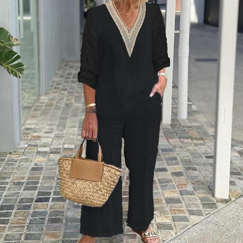 ✨ HALBPREIS DEAL 👗 Damen Set: V-Ausschnitt Bluse + weite Hose 💃 zeitlos elegant & perfekt für jeden Anlass 💫