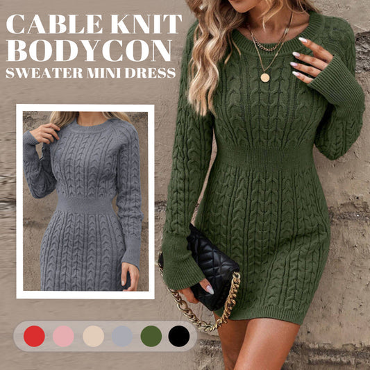 Cable Knit Bodycon Mini Sweater Dress