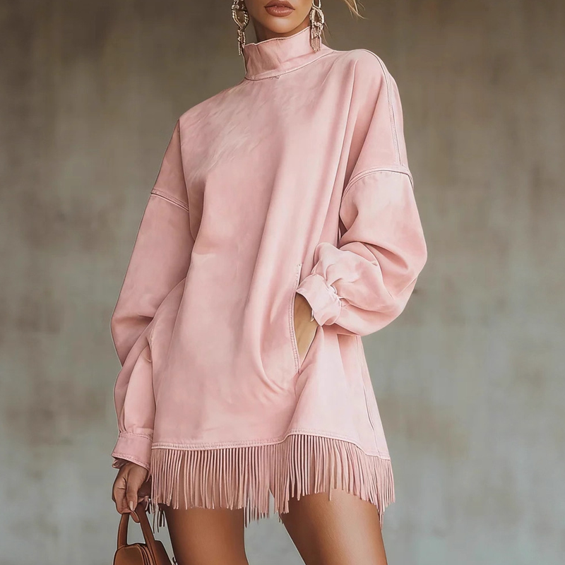 📢📢50%Rabatt!!!👗✨ Jetzt im Trend –Casual Turtleneck Pocket Dress with Tassel Hem