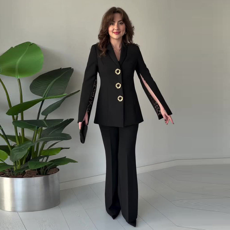Elegantes 2-teiliges Set für Damen mit Blazer und Hose mit geteilten Ärmeln