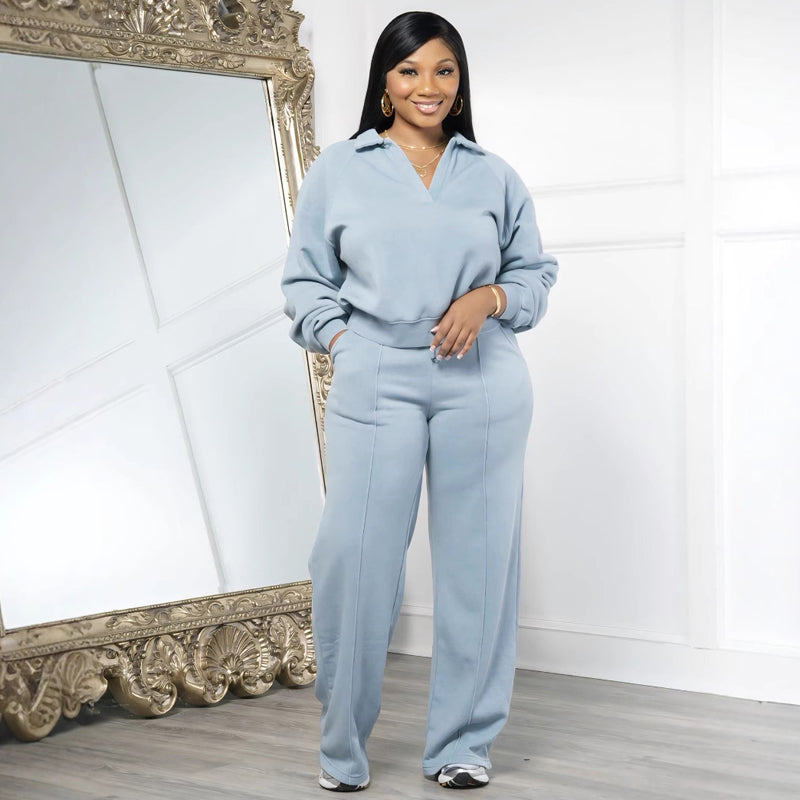 🔥🔥Räumungsverkauf✨✨Damen Sweatshirt Set V-Ausschnitt Langarm Jogginganzug Baumwolle Freizeit Homeoffice