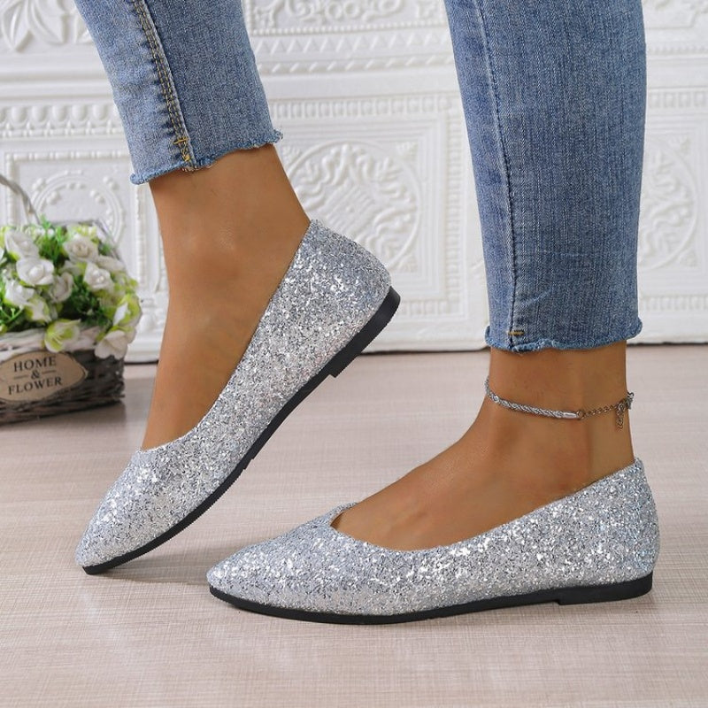 Damen-Ballerinas mit Glitzer und spitzer Zehenpartie