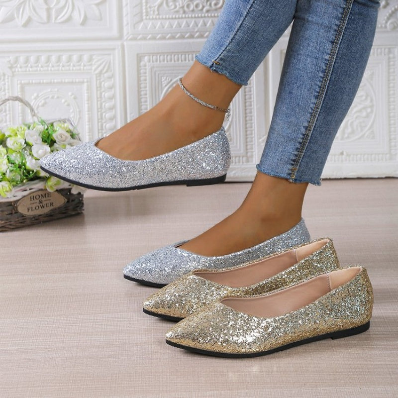 Damen-Ballerinas mit Glitzer und spitzer Zehenpartie