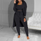 Lässiges 3-teiliges Strickset – Cropped Top, Cardigan & Hose