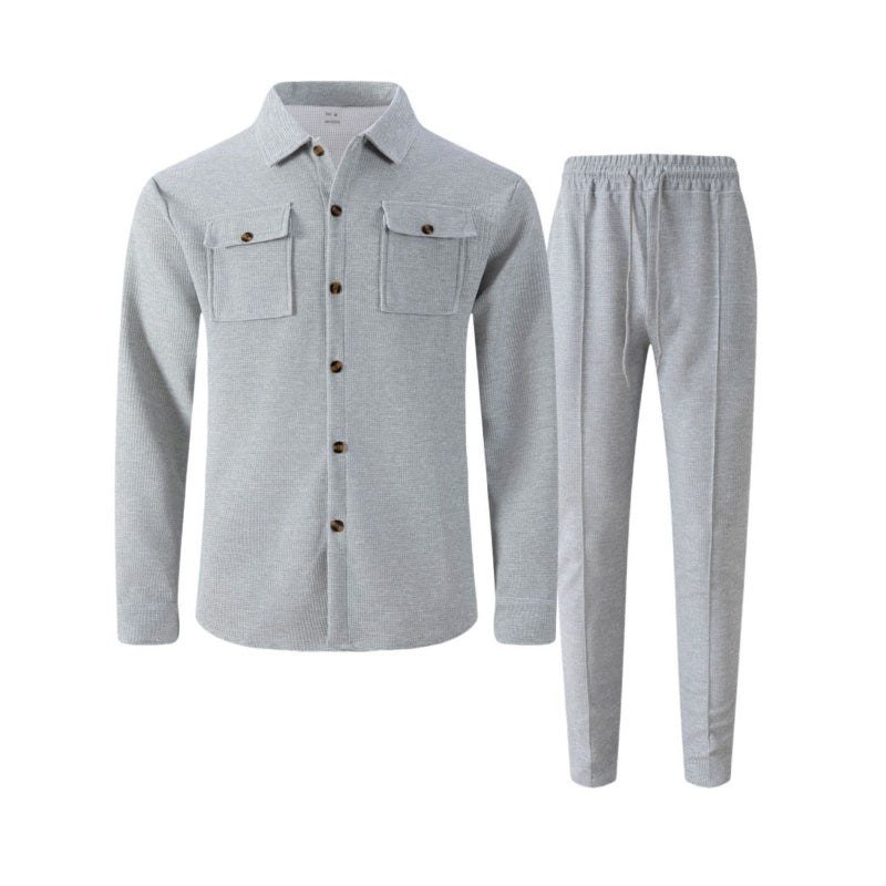 🔥Solange der Vorrat reicht 50 % Rabatt!🎉Herren-Set aus Waffel-Button-Down-Jacke und Hose