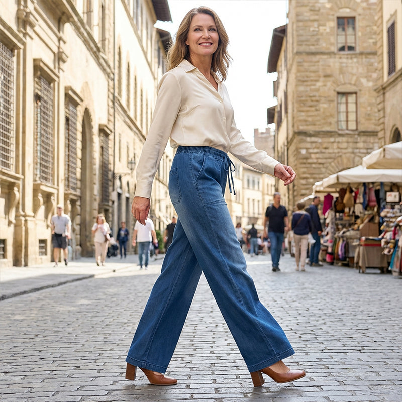 ⏰ Countdown läuft – 50% nur noch 3 Tage! Damen-Jeans mit weitem Bein und Kordelzug in der Taille