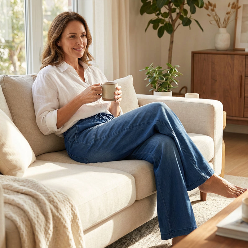 ⏰ Countdown läuft – 50% nur noch 3 Tage! Damen-Jeans mit weitem Bein und Kordelzug in der Taille