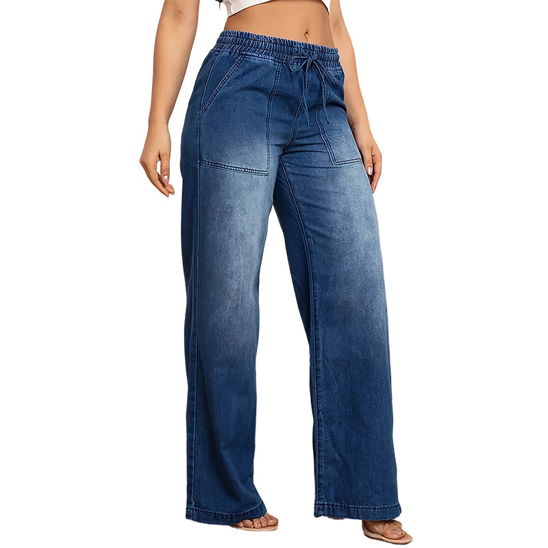 ⏰ Countdown läuft – 50% nur noch 3 Tage! Damen-Jeans mit weitem Bein und Kordelzug in der Taille