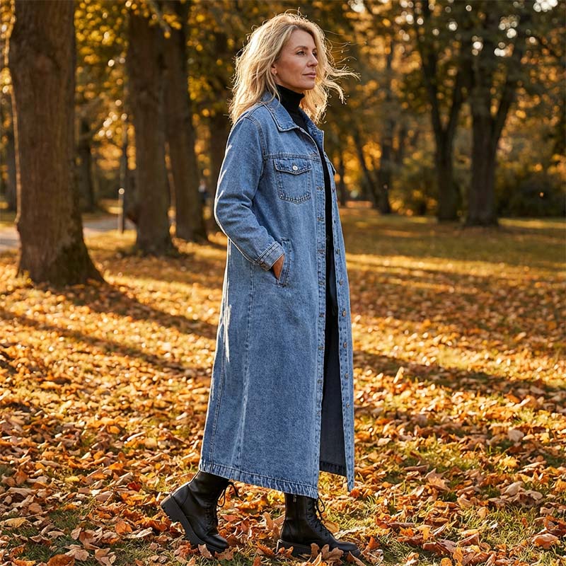 📢📢50 % Rabatt!! ⏰👖【Lange Jeansjacke】—— Zugeknöpft für Eleganz, aufgeknöpft für Flair – ein Kleidungsstück, mit dem Sie den Stil im Frühling und Herbst meistern!🤠💙✨