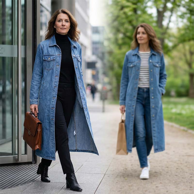 📢📢50 % Rabatt!! ⏰👖【Lange Jeansjacke】—— Zugeknöpft für Eleganz, aufgeknöpft für Flair – ein Kleidungsstück, mit dem Sie den Stil im Frühling und Herbst meistern!🤠💙✨