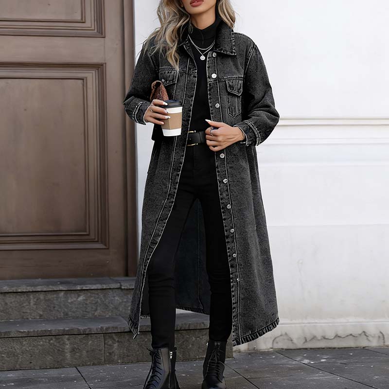 📢📢50 % Rabatt!! ⏰👖【Lange Jeansjacke】—— Zugeknöpft für Eleganz, aufgeknöpft für Flair – ein Kleidungsstück, mit dem Sie den Stil im Frühling und Herbst meistern!🤠💙✨