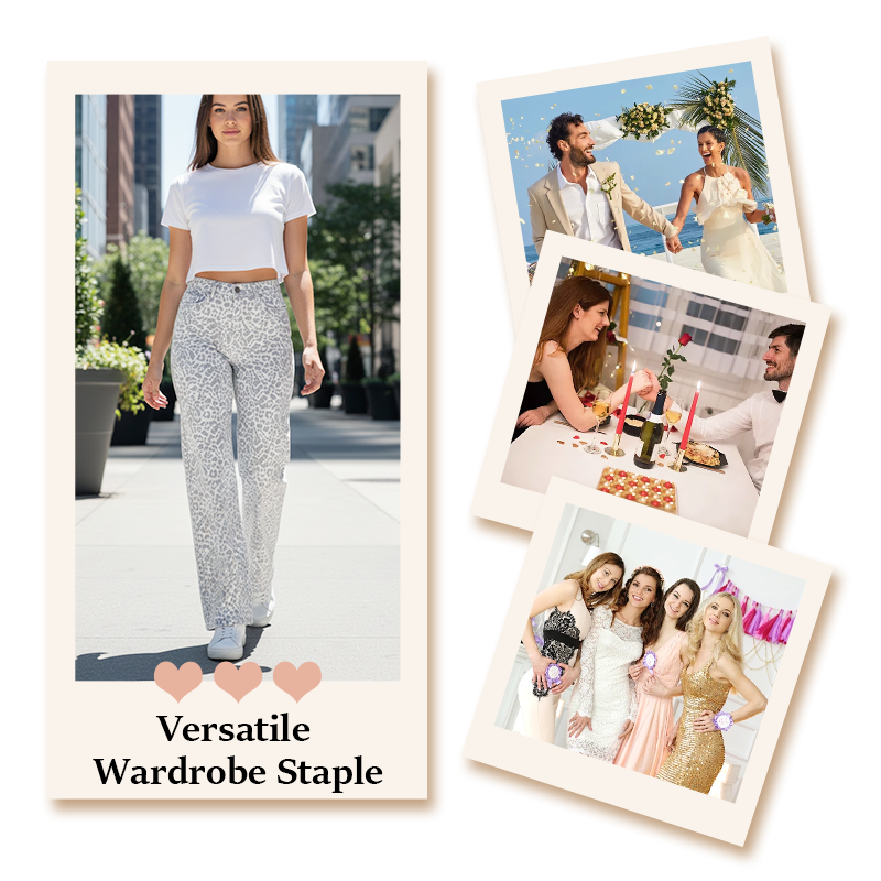 Damenjeans mit Leopardenmuster, hoher Taille und weitem Bein