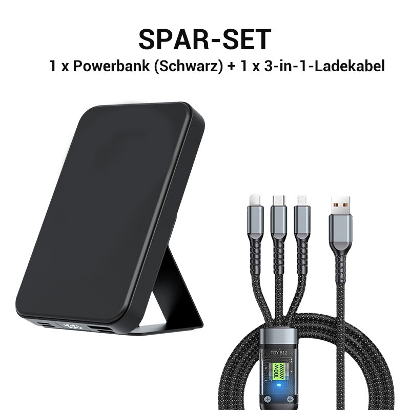 Magnetische Powerbank 5000mAh – 20W Schnellladung, kabelloses Laden & integrierter Ständer für Reise und Büro