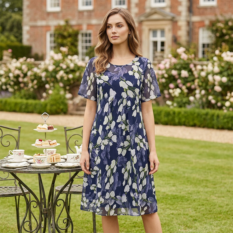 🌺Knielanges A-Linien-Kleid mit kurzen Ärmeln für Partys