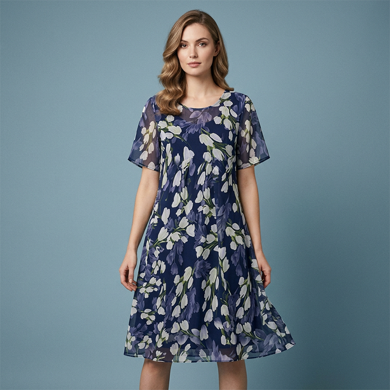 🌺Knielanges A-Linien-Kleid mit kurzen Ärmeln für Partys