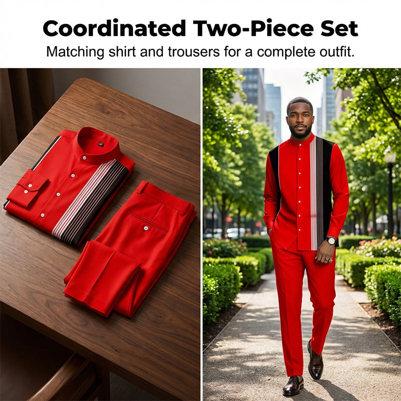 Gestreiftes Herrenhemd und gestreifte Hose, 2-teiliges Set