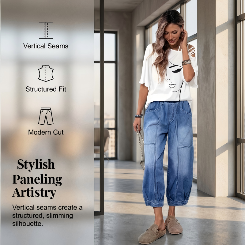 👖 Damen Jeans mit elastischem Bund – Locker geschnittene Cropped-Jeans