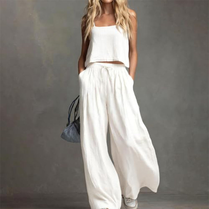 Damen-Bauchfreies Top & Weite Hose, 2-teiliges Set