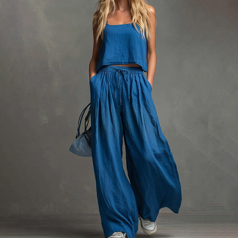 Damen-Bauchfreies Top & Weite Hose, 2-teiliges Set