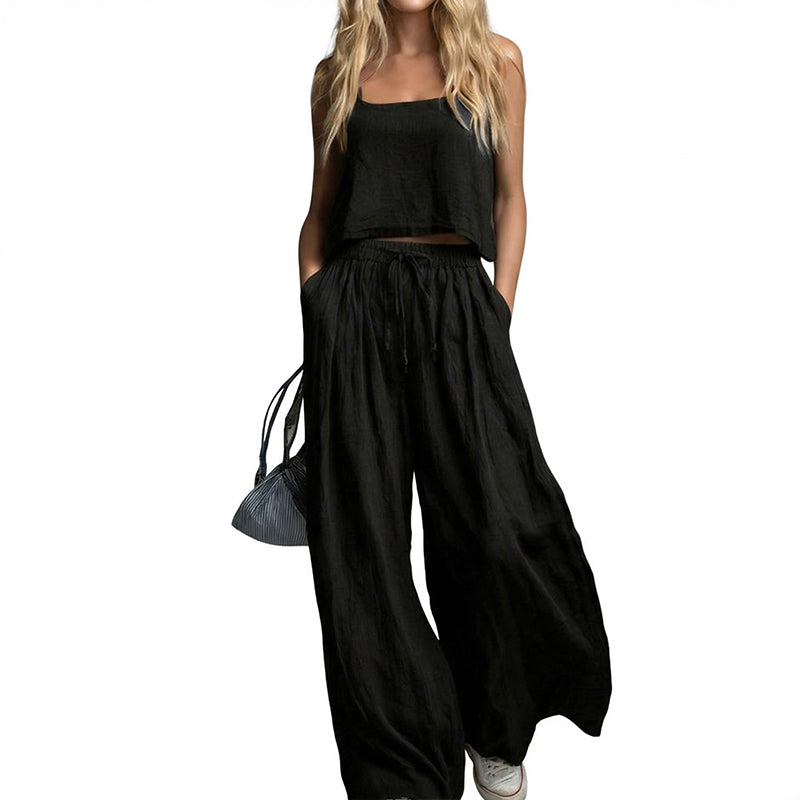 Damen-Bauchfreies Top & Weite Hose, 2-teiliges Set