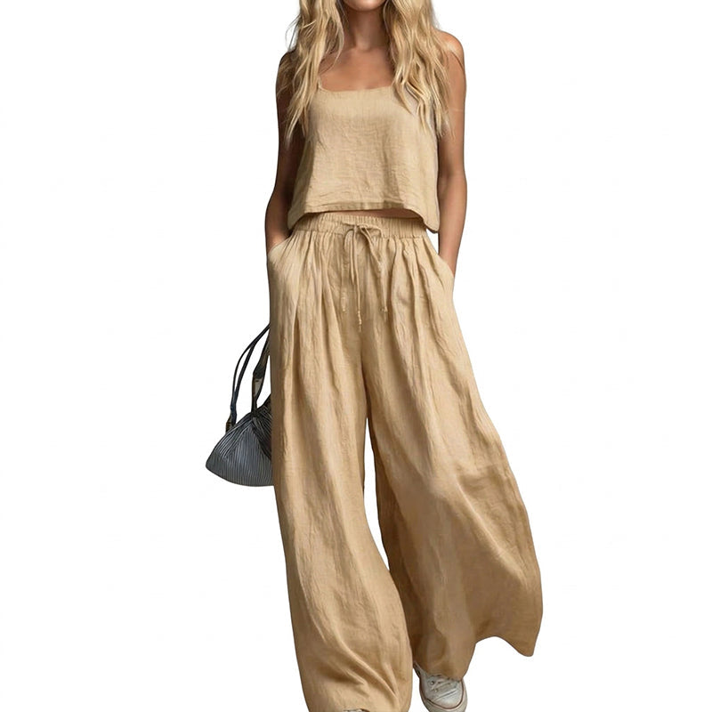 Damen-Bauchfreies Top & Weite Hose, 2-teiliges Set