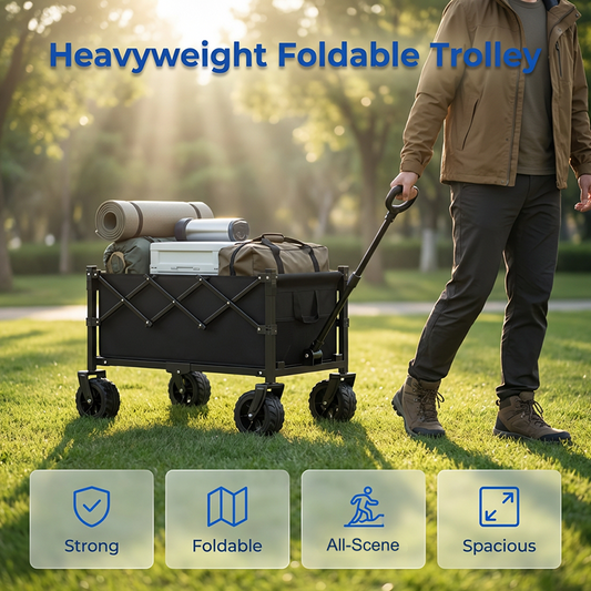📢 50% RABATT! ⏰ Faltbarer Transportwagen mit Rädern – Robuster Stahlrahmen, 80 kg Traglast, für Strand, Camping & Garten