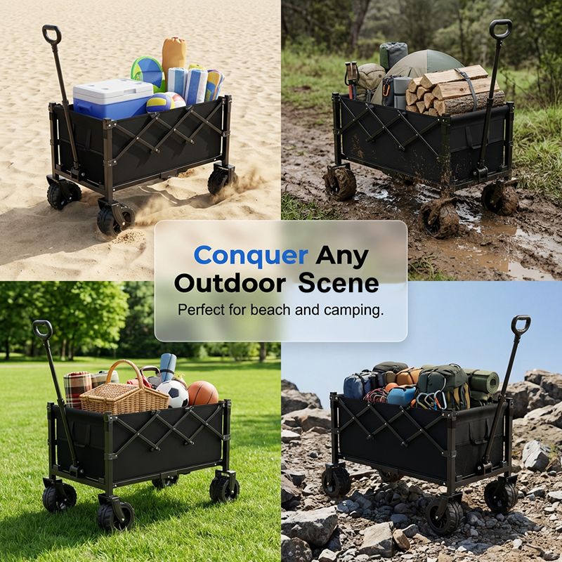 📢 50% RABATT! ⏰ Faltbarer Transportwagen mit Rädern – Robuster Stahlrahmen, 80 kg Traglast, für Strand, Camping & Garten