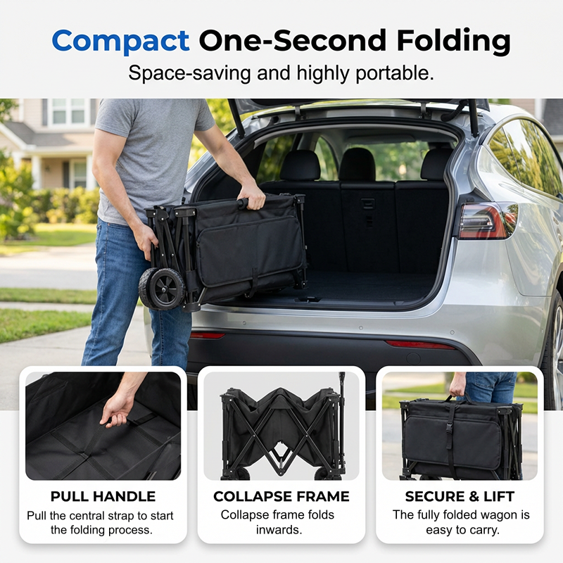 📢 50% RABATT! ⏰ Faltbarer Transportwagen mit Rädern – Robuster Stahlrahmen, 80 kg Traglast, für Strand, Camping & Garten