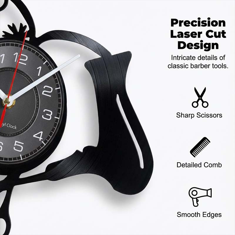 Kreative Wanduhr in Friseurwerkzeug-Silhouette