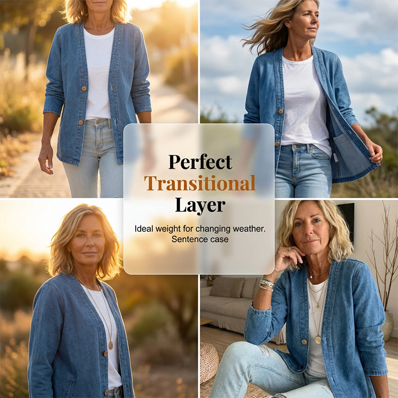 🌸Klassische Damen-Jeansjacke – V-Ausschnitt, Knopfleiste & Lockerer Casual-Schnitt ✨🧥
