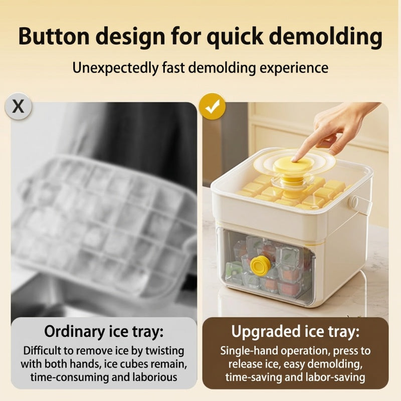 🧊 Eiswürfelform mit Aufbewahrungsbehälter und Ein-Knopf-Bedienung