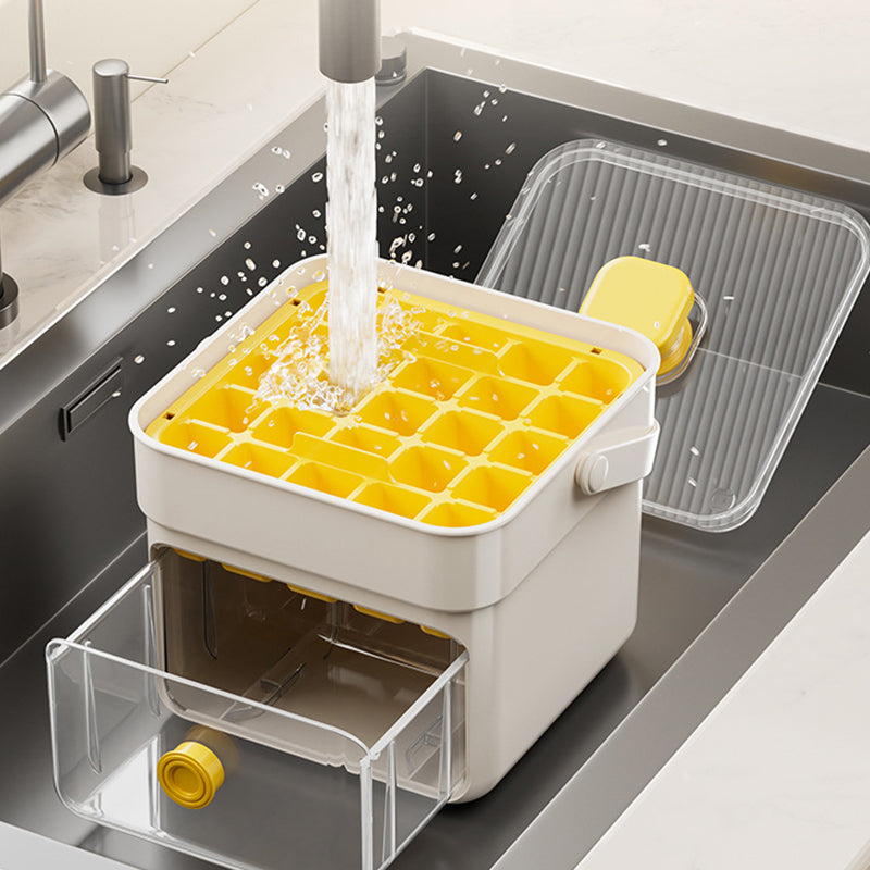 🧊 Eiswürfelform mit Aufbewahrungsbehälter und Ein-Knopf-Bedienung