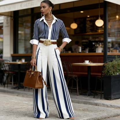 🔥 2026 NEUHEIT: -50% 💥 Gestreiftes Set aus Shirt & weiter Hose – bequem, modern & stilvoll für jeden Tag ✨