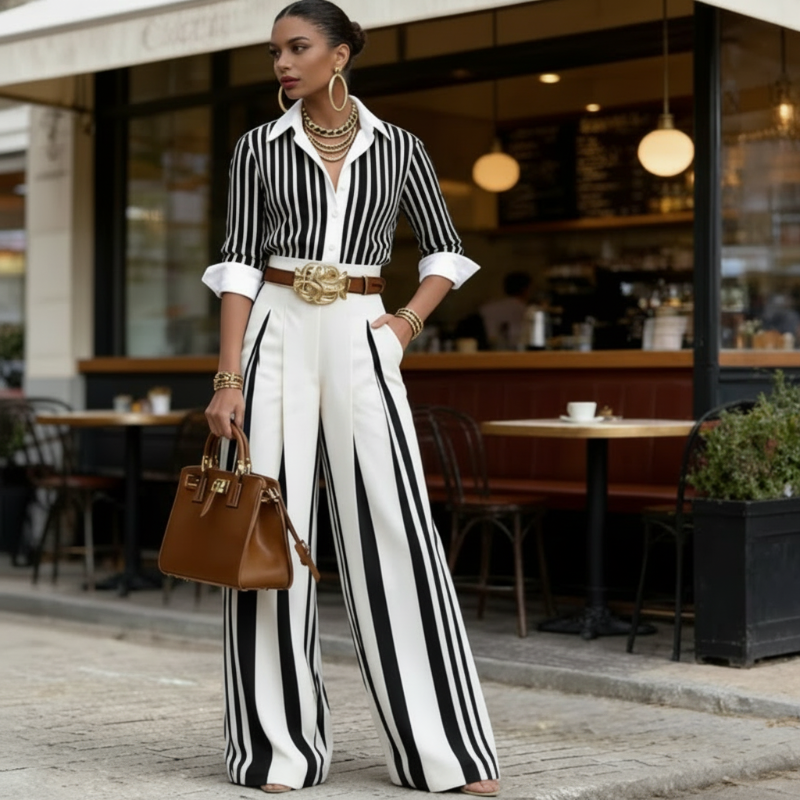 🔥 2026 NEUHEIT: -50% 💥 Gestreiftes Set aus Shirt & weiter Hose – bequem, modern & stilvoll für jeden Tag ✨