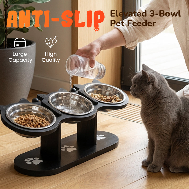 🐾🐱🐶 Rutschfester erhöhter Futtertrog 🥣 mit 3 Schalen für Haustiere 💖