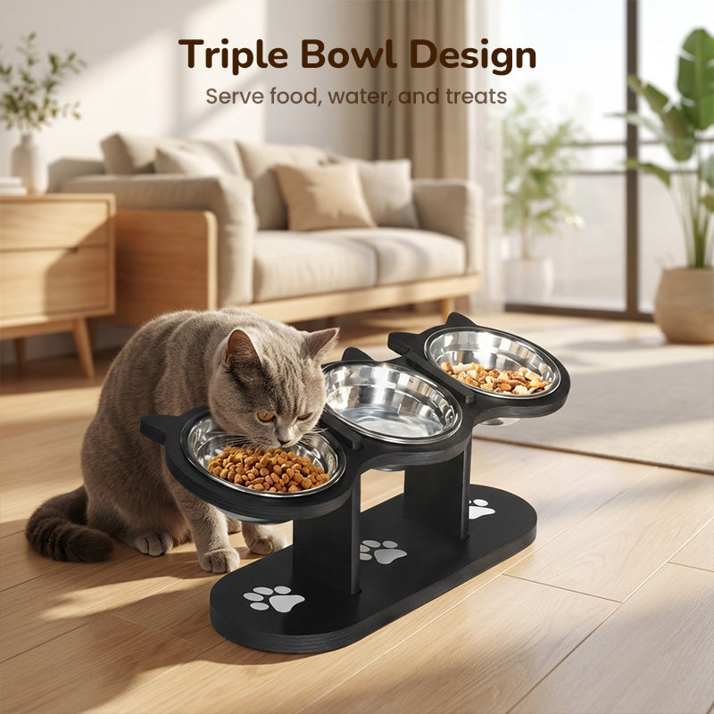 🐾🐱🐶 Rutschfester erhöhter Futtertrog 🥣 mit 3 Schalen für Haustiere 💖