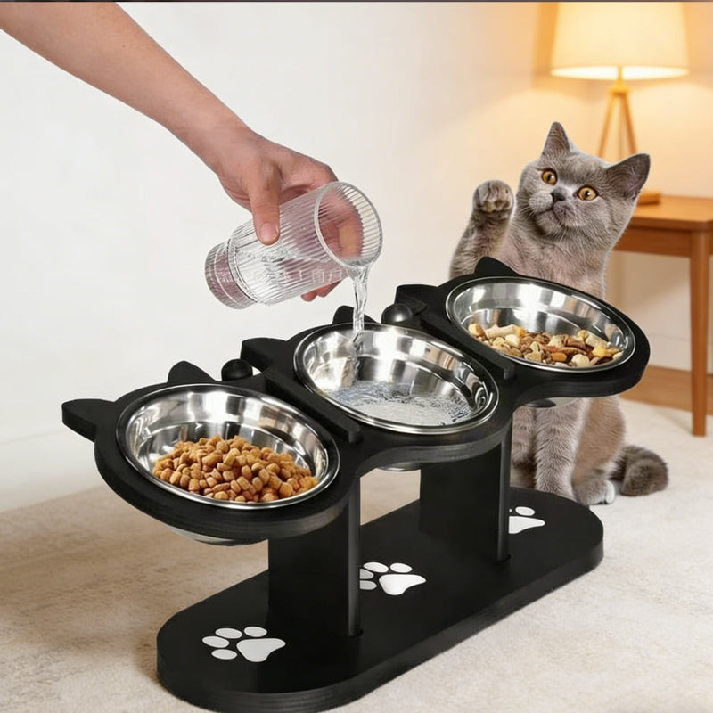 🐾🐱🐶 Rutschfester erhöhter Futtertrog 🥣 mit 3 Schalen für Haustiere 💖