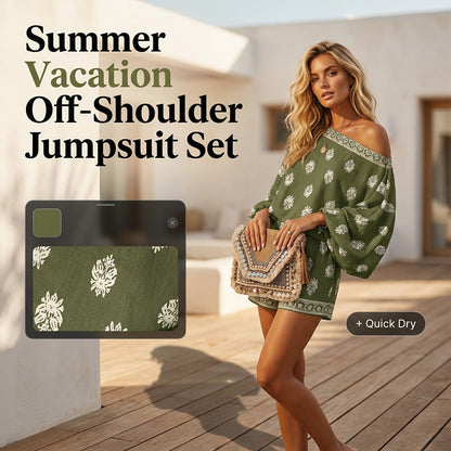 Frühlingserwachen: 50% Rabatt!💕Sommer-Traum: Bohème Jumpsuit-Set mit Off-Shoulder & Vintage-Print