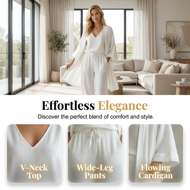 🌞Frühlingserwachen: 50% Rabatt!☁️"Pure Serenity" 3-Teiler Lounge-Set: Edle Crinkle-Optik & Fließende Silhouette