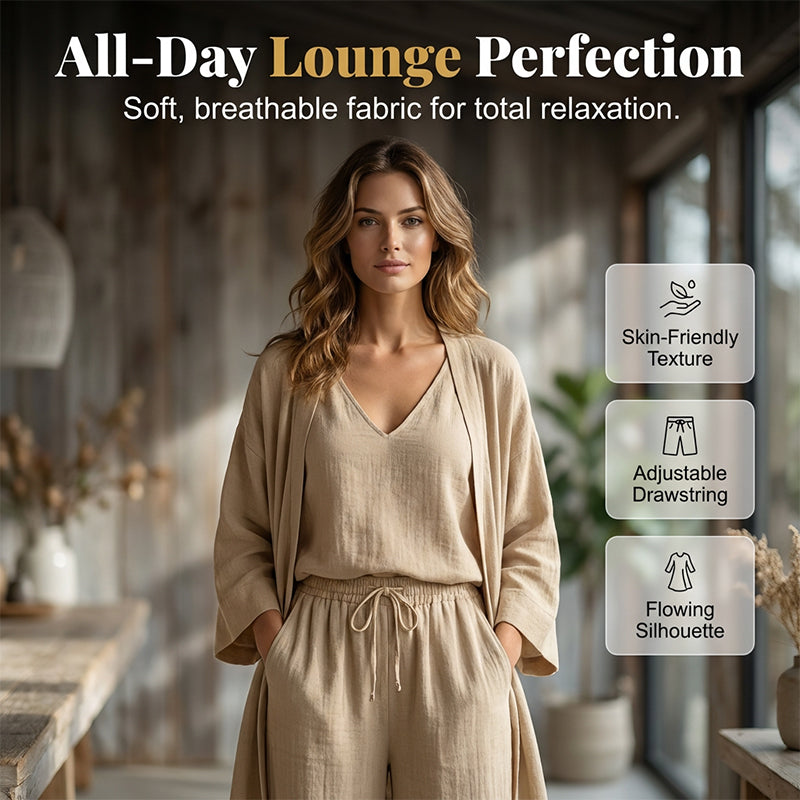 🌞Frühlingserwachen: 50% Rabatt!☁️"Pure Serenity" 3-Teiler Lounge-Set: Edle Crinkle-Optik & Fließende Silhouette