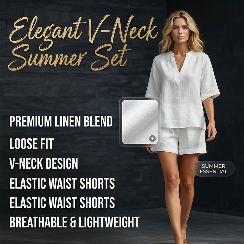 🔥 SOMMER DEAL: -50% 💫 Damen 2-teiliges Set 👚 V-Ausschnitt Top + Shorts – weich, leicht & super komfortabel 🌿
