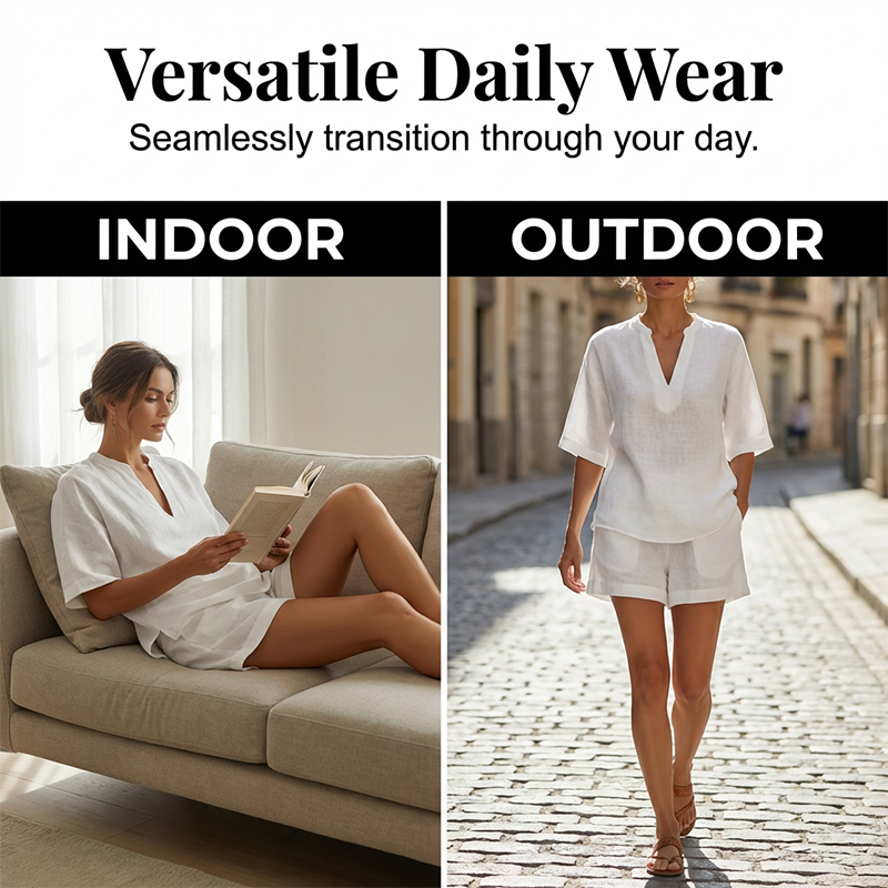 🔥 SOMMER DEAL: -50% 💫 Damen 2-teiliges Set 👚 V-Ausschnitt Top + Shorts – weich, leicht & super komfortabel 🌿