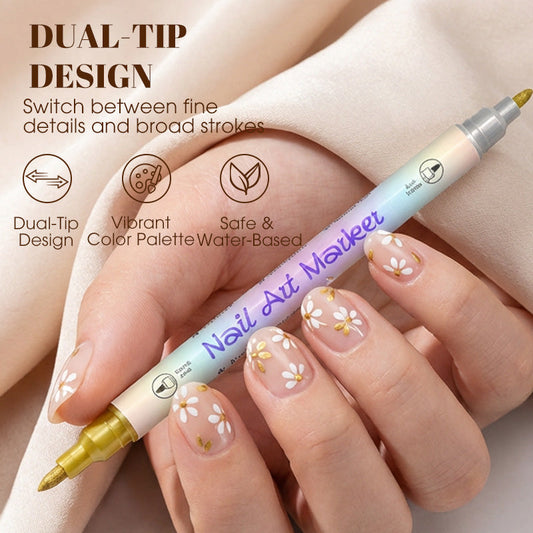🥳 Nageldesign-Pen mit 2-in-1 Spitze – Perfekt für präzise Linien & Details zu Hause oder unterwegs
