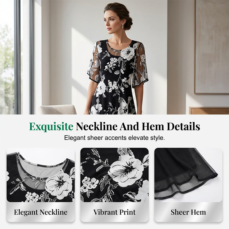 Elegantes Chiffonkleid für Damen mit Blumenmuster