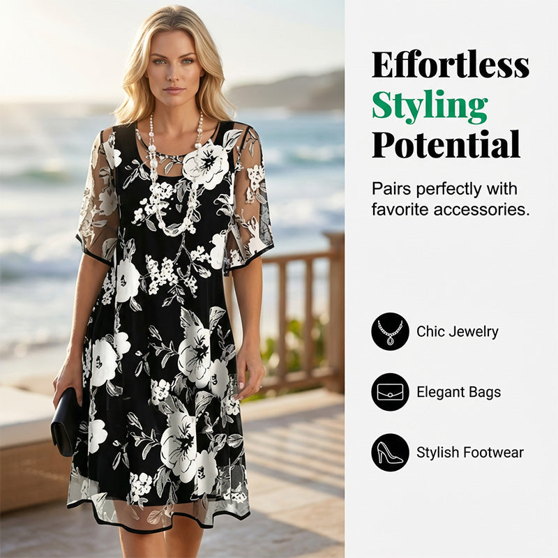Elegantes Chiffonkleid für Damen mit Blumenmuster