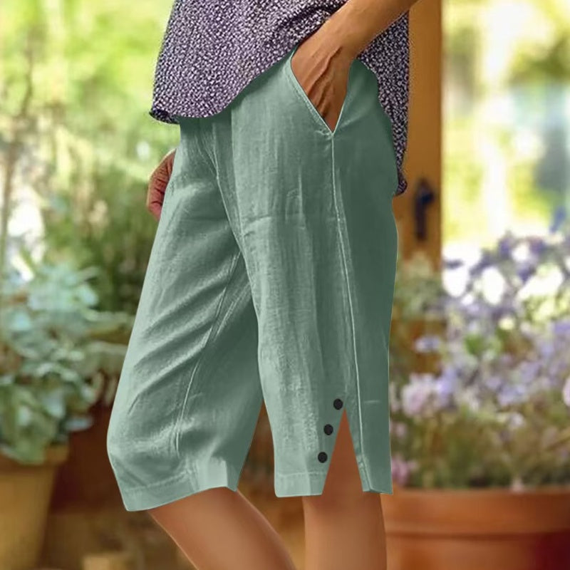 ⏳Zeitlich begrenztes Sonderangebot⏰Einfarbige Caprihose für Damen mit Seitentaschen
