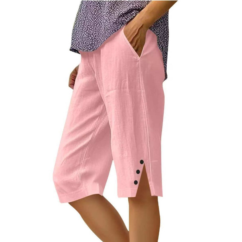⏳Zeitlich begrenztes Sonderangebot⏰Einfarbige Caprihose für Damen mit Seitentaschen