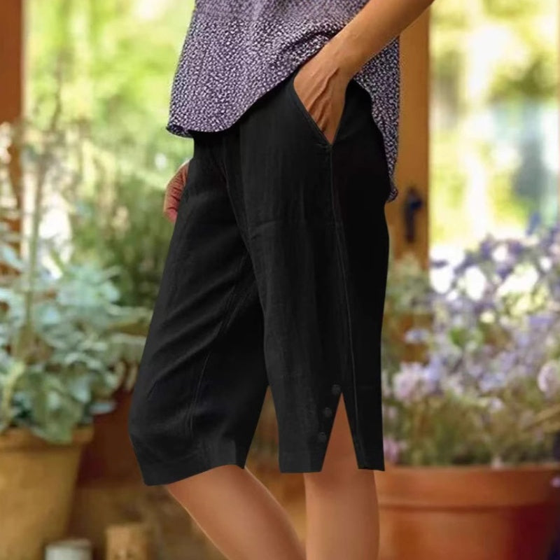 ⏳Zeitlich begrenztes Sonderangebot⏰Einfarbige Caprihose für Damen mit Seitentaschen